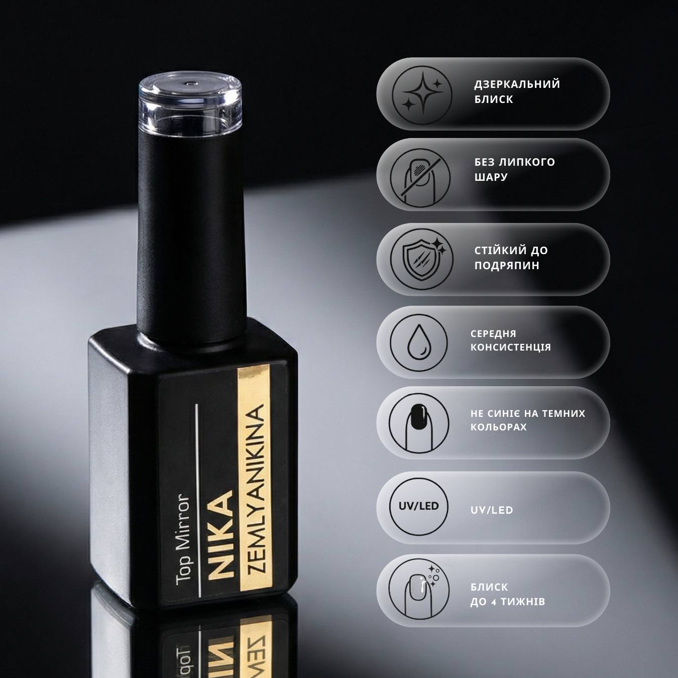 Топ без липкого шару та без UV фільтрів Mirrоr Top Nika Zemlyanikina, 15мл