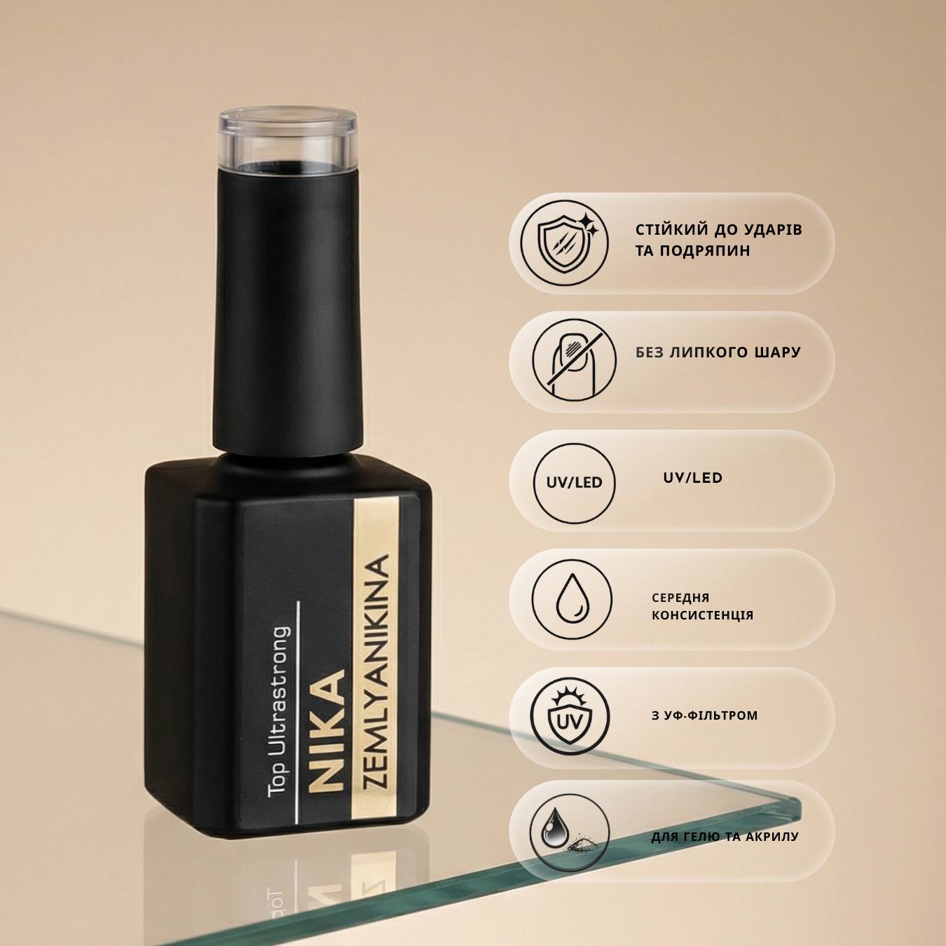 Ультрастійкий топ без липкого шару з UV фільтром Nika Zemlyanikina Ultra Strong, 15мл