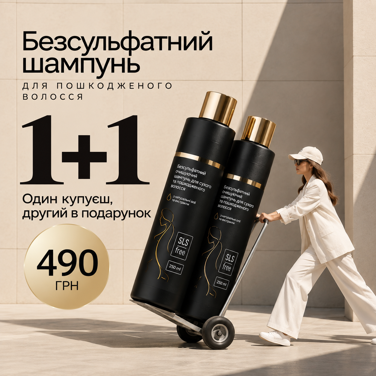 Сет «1+1» — Безсульфатний очищуючий шампунь для сухого та пошкодженого волосся Nika Zemlyanikina, 250 мл